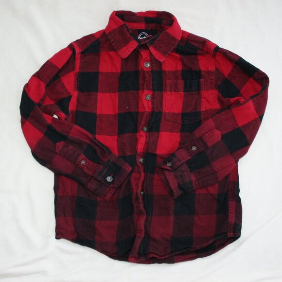 🍁 CHECKER OMBRE FLANNEL SHIRT RED BLACK BUTTON DOWN TOP PLAID WARM KID BOY 6 7 - Picture 13 of 15